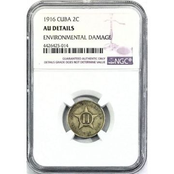 1916 2 Centavos Cuba Coin AU Details KM# A10