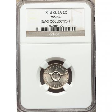 1916 2 Centavos Cuba Coin MS64 KM# A10