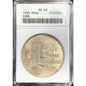 1935 1 Peso ABC Cuba Silver Coin MS63 KM# 22
