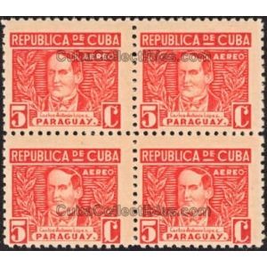 1937 SC C25 Block 4 stamps, Paraguay Artistas y Escritores, 5 cents.