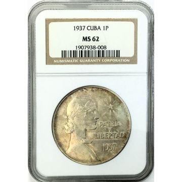 1937 1 Peso ABC Cuba Silver Coin MS62 KM# 22