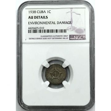 1938 Cuban 1 Centavo Coin, extremely rare NGC AU