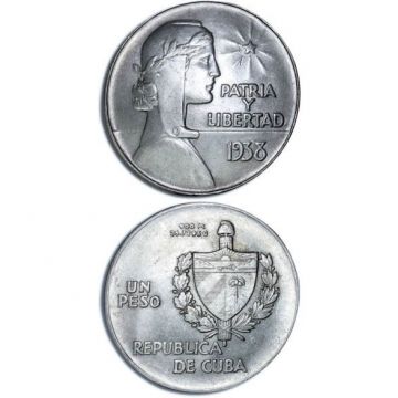 1938 1 Peso ABC Cuba Silver Coin Ungraded KM# 22