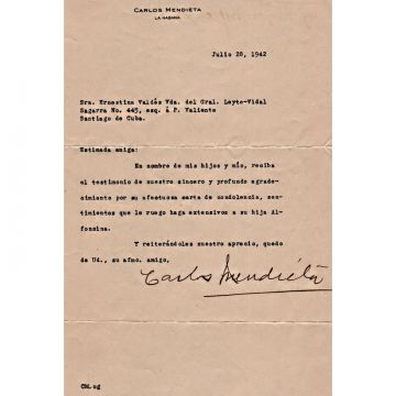 1942 Carta de Carlos Mendieta