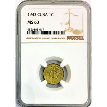 1943 Cuban 1 Centavo Coin - Golden color - MS63