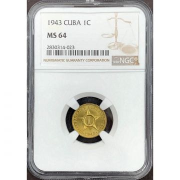 1943 1 Centavo Cuba Brass Coin MS64 KM# 9.2a