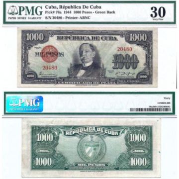 1944 Cuba Certificado Plata 1000 Pesos, PMG Certified 30