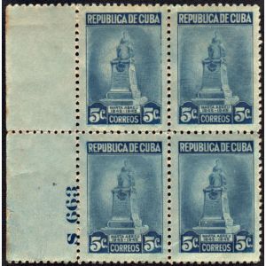 1947-11-29 SC 412 Cuba Stamp Plate block (New)