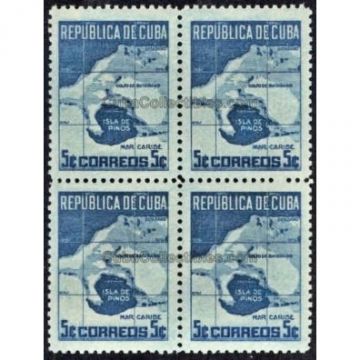 1949-04-26 SC 437 Block 4 stamps, Isla de Pinos, 5 cents.