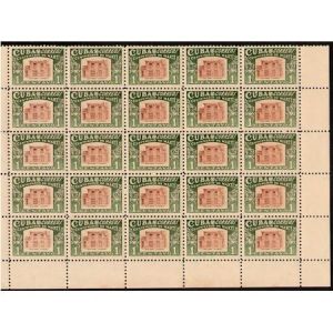 1952 full sheet of 25 Cuban stamps. SC. 500