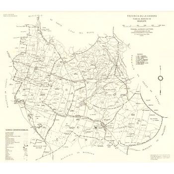 Aguacate, Cuba Mapa del Municipio, 1953 Original