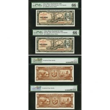 1956 Cuba 10 Pesos Cuban GEM Unc 66 PAIR Banknote pick 88c