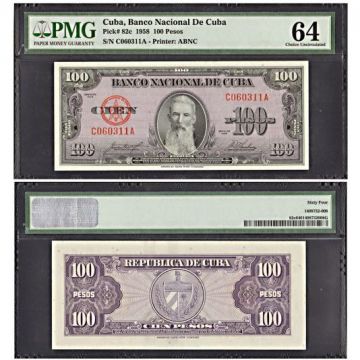 1958 Cuba 100 Pesos Note PMG 64 Choice UNC Banknote