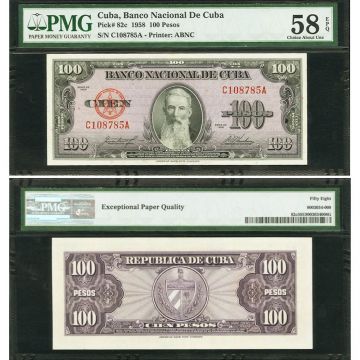 1958 Cuba 100 Pesos Note PMG 58 Choice UNC Banknote