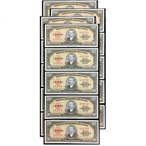 1958 Cuba 20 Pesos TWENTY consecutive serial numbers Banknote
