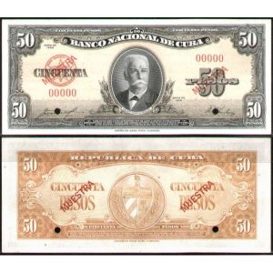 1958 Cuba 50 Pesos MUESTRA Cuban Banknote