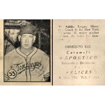Adolofo Luque Baseball Card No. 55 Cuba.