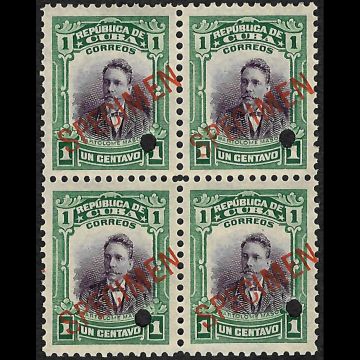 1910 SC 239 Block of 4 Stamps 1 Cent, Large overprint SPECIMEN