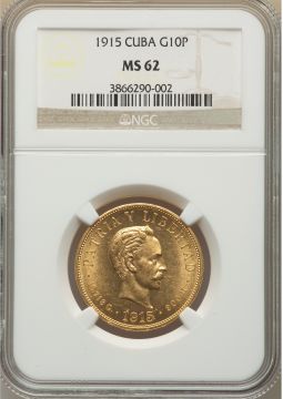 1915 10 Pesos Cuba Gold Coin MS62 KM# 20