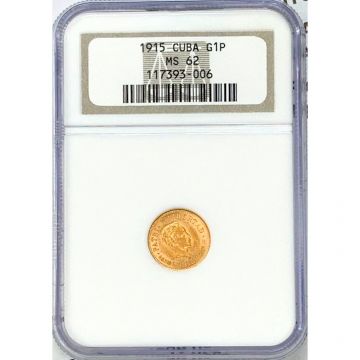 1915 1 Peso Cuba Gold Coin MS62 KM# 16