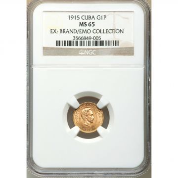 1915 1 Peso Cuba Gold Coin MS65 KM# 16
