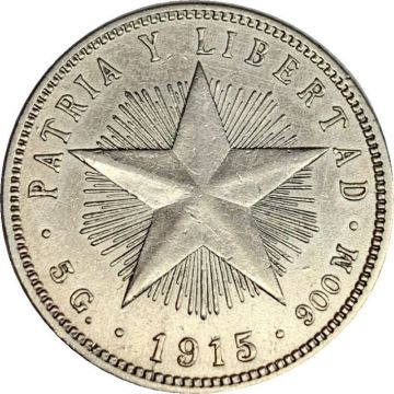 1915 20 Centavos Cuba Silver Coin Ungraded KM# 13 (Series) AU