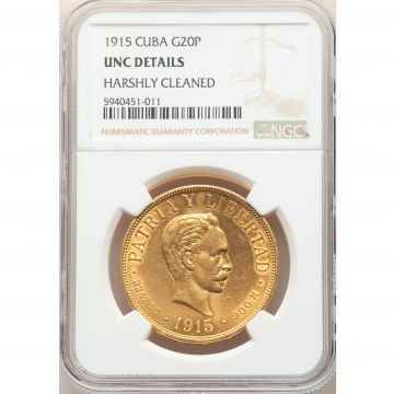 1915 20 Pesos Cuba Gold Coin AU (Almost Uncirculated)