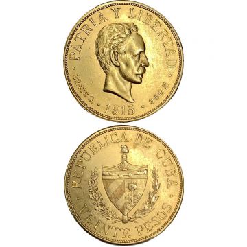1915 20 Pesos Cuba Gold Coin