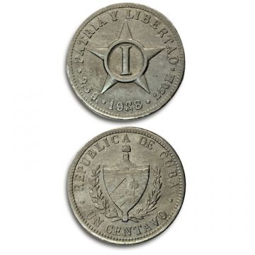 1938 1 Centavo Cuba Coin Ungraded KM# 9.1