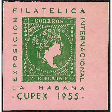 1955 Philatelic sheet, Exposicion Filatelica Internacional, green on pink