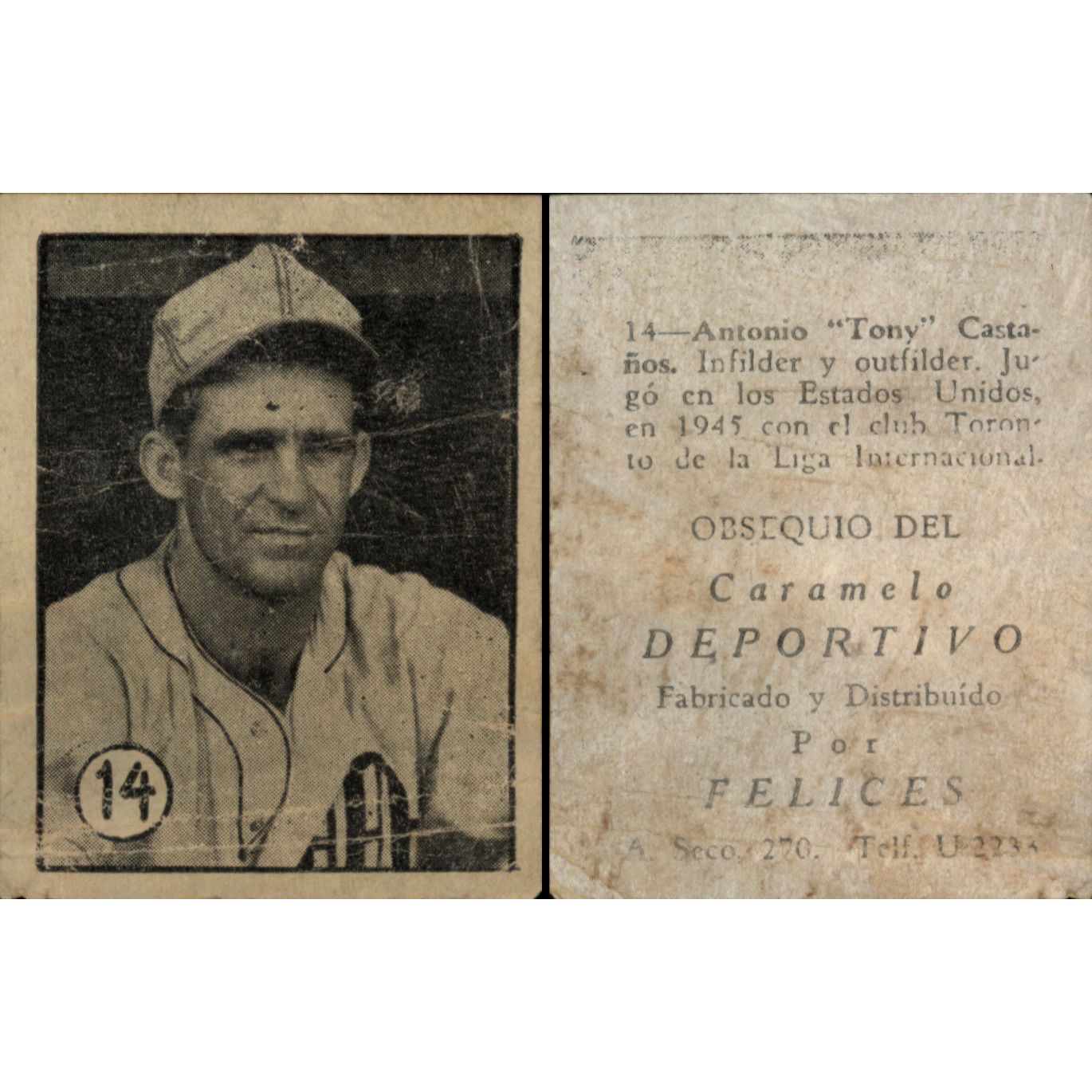 Vintage Cuba Caramelo Deportivo Felices 1946 - 1947 Baseball