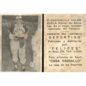 Cochihuila Valenzuela Baseball Card No. 97 - Cuba