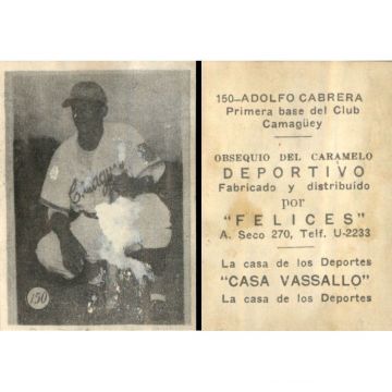 Adolfo Cabrera Baseball Card No. 150 - Cuba