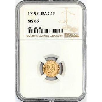 1915 1 Peso Cuba Gold Coin MS66 KM# 16