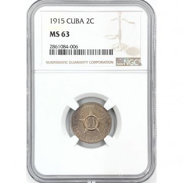 1915 2 Centavos Cuba Coin MS63 KM# A10