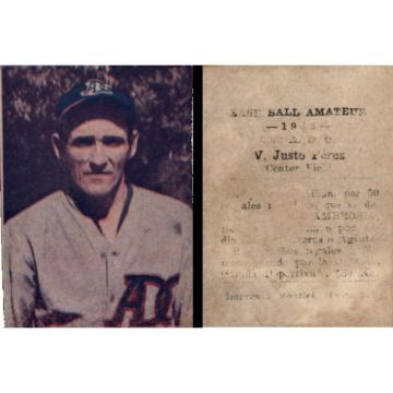 V. Justo Perez Club A.D.C. Baseball Card 1943 - Cuba