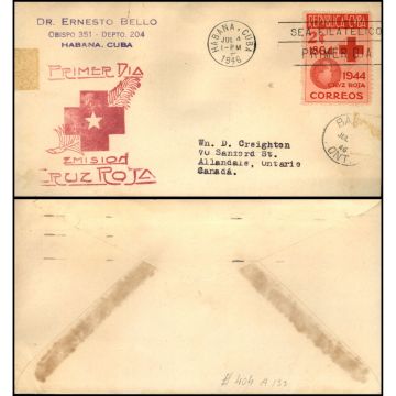First Day Cover Stamp, Cruz Roja, Cuba 1946-07-04