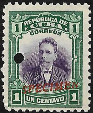 1910 Cuba Scott 239 Stamp 1 cent, small overprint SPECIMEN