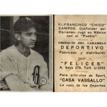 Francisco Campos Baseball Card No. 91 - Cuba