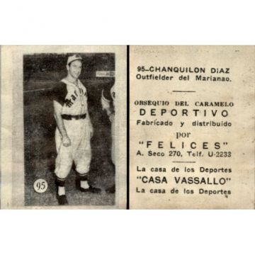 Chanquilon Diaz Baseball Card No. 95 - Cuba