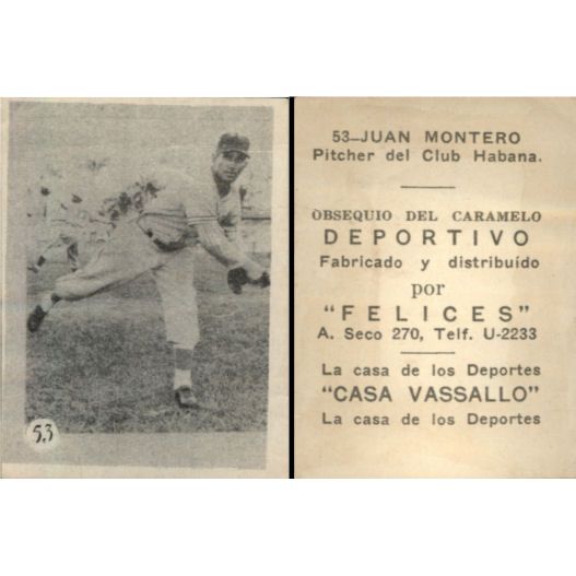 Vintage Cuba Caramelo Deportivo Felices 1946 - 1947 Baseball