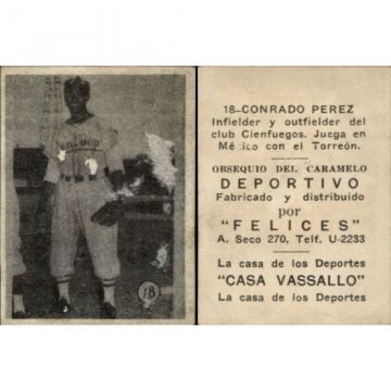 Conrado Perez Baseball Card No. 18 - Cuba