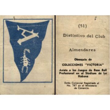 Almendares Baseball Cards No. 51 - Cuba