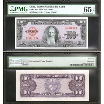 1954 Cuba 100 Pesos Cuban GEM UNC 65 Banknote pick 82