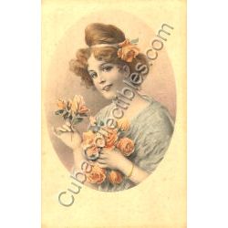 Woman with flowers Postcard