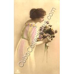Woman with floral arragment Postcard