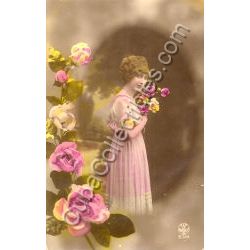 Woman and flowers Postcard