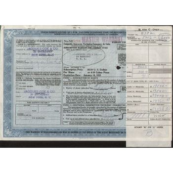 Vertientes-Camaguey, Accion, Stock Warrant Certificate
