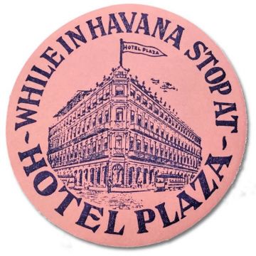 Cuban Luggage label, Hotel Plaza - pink