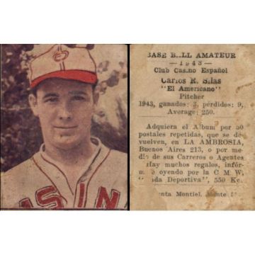 Carlos R. Silas Casino Espanol Baseball Card 1943 Cuba